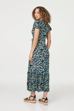 Floral Frilled Sleeve Maxi Dress -Hallmark Style D163257 MULTI BLUE 6