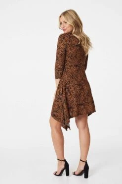 Animal Print 3/4 Sleeve Jumper Dress -Hallmark Style D163280 TAN 4