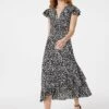 Ditsy Print V-Neck Frilled Midi Dress -Hallmark Style D163310 BLACK 1