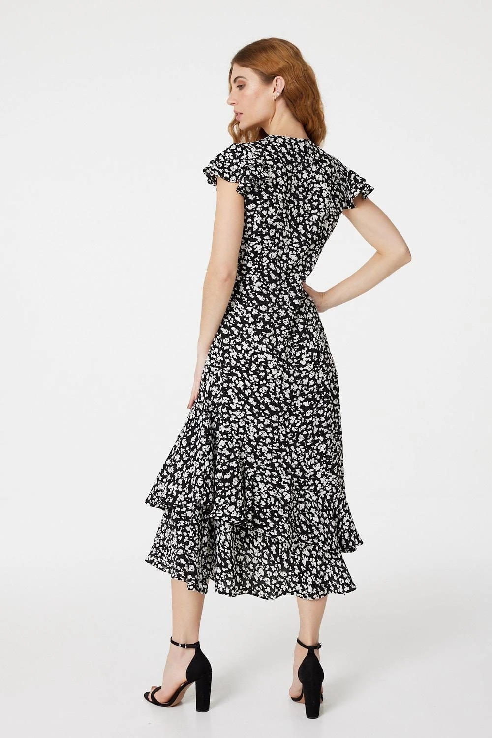 Ditsy Print V-Neck Frilled Midi Dress 5 Ditsy Print V-Neck Frilled Midi Dress - Image 3