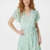Ditsy Floral Mini Wrap Dress -Hallmark Style D163328 GREEN 2