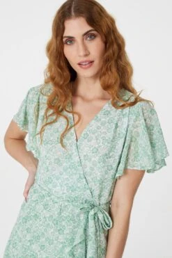 Ditsy Floral Mini Wrap Dress -Hallmark Style D163328 GREEN 3