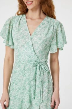 Ditsy Floral Mini Wrap Dress -Hallmark Style D163328 GREEN 4