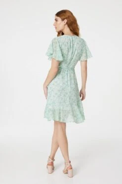 Ditsy Floral Mini Wrap Dress -Hallmark Style D163328 GREEN 5