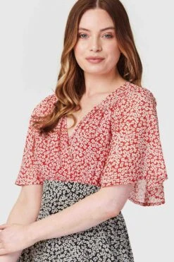 Ditsy Floral Flared Sleeve Maxi Dress -Hallmark Style D163330 MULTI RED 4