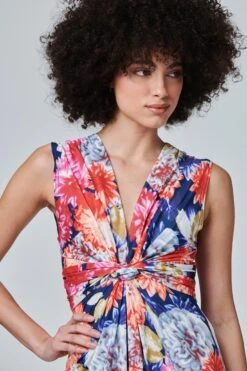 Floral Knot Front Maxi Dress -Hallmark Style D163535 MULTI ORANGE 4