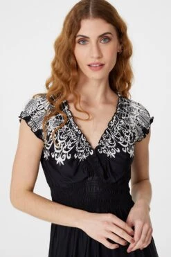 Lace Print Cap Sleeve Maxi Dress -Hallmark Style D163540 BLACK 3