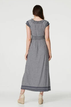 Geo Border Print Empire Maxi Dress 10 Geo Border Print Empire Maxi Dress -Hallmark Style D163541 MULTI NAVY 5