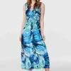 Floral Twist Front A-Line Maxi Dress -Hallmark Style D163553 MULTI BLUE 1