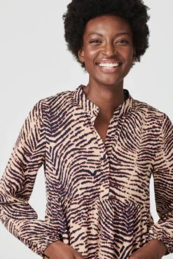 Striped Long Sleeve Smock Dress -Hallmark Style D163621 MULTI BEIGE 4