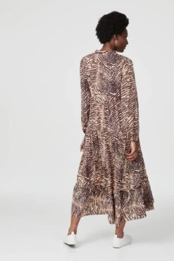 Striped Long Sleeve Smock Dress -Hallmark Style D163621 MULTI BEIGE 5