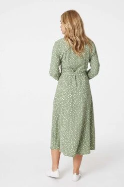 Ditsy Print Tie Waist Midi Shirt Dress -Hallmark Style D163635 SAGE 4