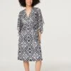 Printed Flare Sleeve Midi Dress -Hallmark Style D163660 BLACK AND WHITE 2