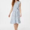 Floral V-Neck Knee Length Dress 2 Floral V-Neck Knee Length Dress -Hallmark Style D163687 BLUE 1
