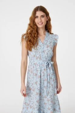 Floral V-Neck Knee Length Dress -Hallmark Style D163687 BLUE 2