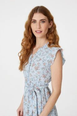 Floral V-Neck Knee Length Dress -Hallmark Style D163687 BLUE 3