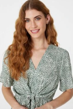 Ditsy Print Tie Front Tea Dress -Hallmark Style D163689 GREEN 5