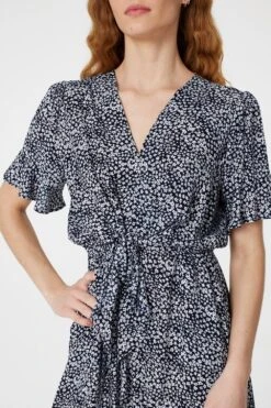 Ditsy Print Tie Front Tea Dress -Hallmark Style D163689 NAVY 5