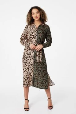 Animal Print Colour Block Shirt Dress -Hallmark Style D163696 GREEN 1