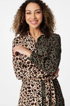 Animal Print Colour Block Shirt Dress -Hallmark Style D163696 GREEN 3