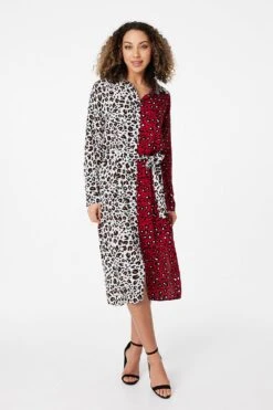 Animal Print Colour Block Shirt Dress -Hallmark Style D163696 RED 1