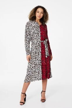 Animal Print Colour Block Shirt Dress -Hallmark Style D163696 RED 2