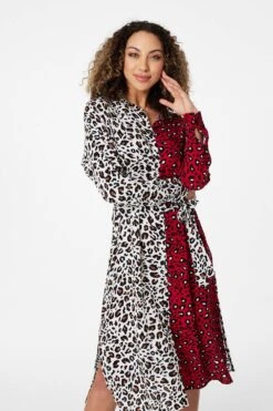 Animal Print Colour Block Shirt Dress -Hallmark Style D163696 RED 3