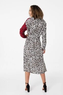 Animal Print Colour Block Shirt Dress -Hallmark Style D163696 RED 5