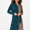 Animal Print Colour Block Shirt Dress 2 Animal Print Colour Block Shirt Dress -Hallmark Style D163696 TEAL 3