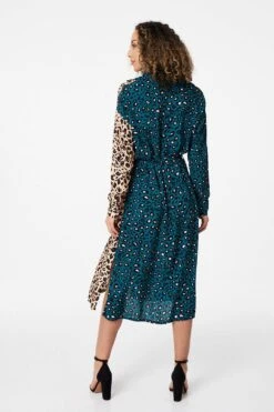 Animal Print Colour Block Shirt Dress -Hallmark Style D163696 TEAL 6