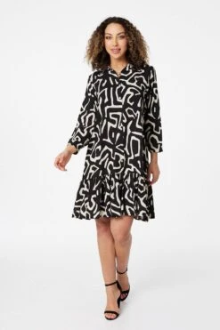 Abstract Print Mini Smock Dress -Hallmark Style D163697 BLACK AND WHITE 2