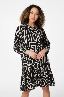 Abstract Print Mini Smock Dress -Hallmark Style D163697 BLACK AND WHITE 3