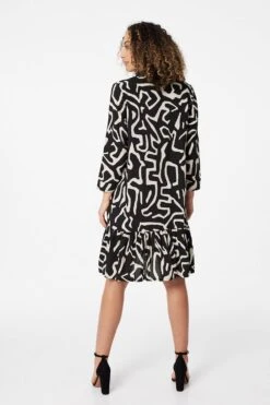 Abstract Print Mini Smock Dress -Hallmark Style D163697 BLACK AND WHITE 5