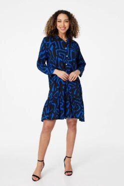Abstract Print Mini Smock Dress -Hallmark Style D163697 BLUE 1