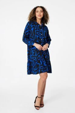 Abstract Print Mini Smock Dress -Hallmark Style D163697 BLUE 2
