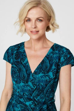 Paisley Print High Low Wrap Dress -Hallmark Style D163743 GREEN 4