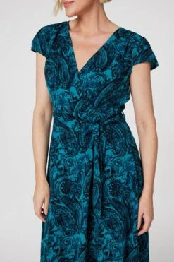 Paisley Print High Low Wrap Dress -Hallmark Style D163743 GREEN 5