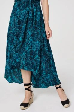 Paisley Print High Low Wrap Dress -Hallmark Style D163743 GREEN 6