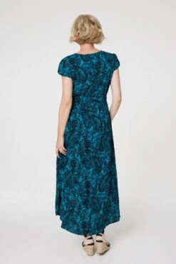 Paisley Print High Low Wrap Dress -Hallmark Style D163743 GREEN 7