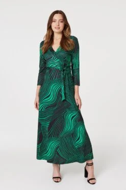 Hallmark Style 38 Abstract Print Maxi Wrap Dress
