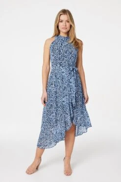 Leopard Print High Low Midi Dress -Hallmark Style D163913 BLUE 1