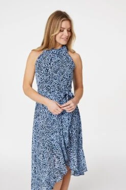 Leopard Print High Low Midi Dress -Hallmark Style D163913 BLUE 3