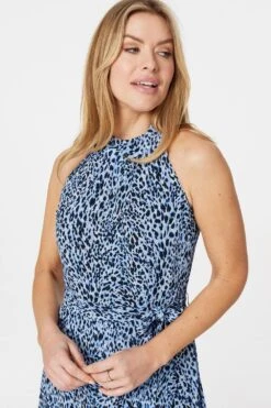 Leopard Print High Low Midi Dress -Hallmark Style D163913 BLUE 4