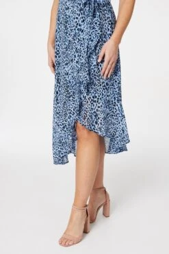 Leopard Print High Low Midi Dress -Hallmark Style D163913 BLUE 6