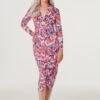 Leaf Print Bodycon Midi Dress -Hallmark Style D163924 MULTI WHITE 1