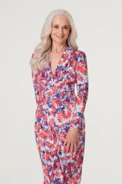 Leaf Print Bodycon Midi Dress -Hallmark Style D163924 MULTI WHITE 4