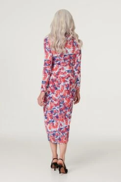 Leaf Print Bodycon Midi Dress -Hallmark Style D163924 MULTI WHITE 7