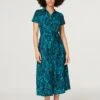 Paisley Tie Waist Shirt Dress -Hallmark Style D163949 GREEN 1