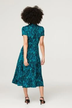 Paisley Tie Waist Shirt Dress -Hallmark Style D163949 GREEN 5