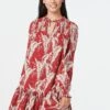 Floral Long Sleeve Smock Dress -Hallmark Style D163971 RED 2